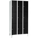 Armoire à casiers pour objets de valeur 300 mm, 3 compartiments, 9 casiers, serrure à cylindre de sécurité, pied, noir ébène