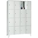 Armoire à casiers pour objets de valeur 300 mm, 4 compartiments, 16 casiers, serrure à cylindre de sécurité, pied, gris clair