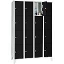 Armoire à casiers pour objets de valeur 300 mm, 4 compartiments, 16 casiers, serrure à cylindre de sécurité, pied, noir ébène