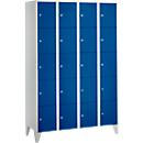 Armoire à casiers pour objets de valeur 300 mm, 4 compartiments, 20 casiers, serrure à cylindre de sécurité, pied, bleu gentiane