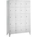 Armoire à casiers pour objets de valeur 300 mm, 4 compartiments, 20 casiers, serrure à cylindre de sécurité, pied, gris clair
