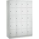 Armoire à casiers pour objets de valeur 300 mm, 4 compartiments, 20 casiers, serrure à cylindre de sécurité, sur socle, gris clair