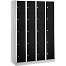 Armoire à casiers pour objets de valeur 300 mm, 4 compartiments, 20 casiers, serrure à cylindre de sécurité, sur socle, noir ébène