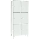 Armoire à casiers pour objets de valeur 400 mm, 2 compartiments, 6 casiers, serrure à cylindre de sécurité, pied, gris clair