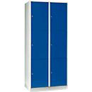 Armoire à casiers pour objets de valeur 400 mm, 2 compartiments, 6 casiers, serrure à cylindre de sécurité, sur socle, bleu gentiane
