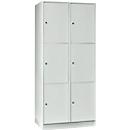 Armoire à casiers pour objets de valeur 400 mm, 2 compartiments, 6 casiers, serrure à cylindre de sécurité, sur socle, gris clair