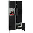 Armoire à casiers pour objets de valeur 400 mm, 2 compartiments, 8 casiers, serrure à cylindre de sécurité, pied, noir ébène