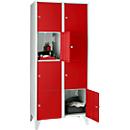 Armoire à casiers pour objets de valeur 400 mm, 2 compartiments, 8 casiers, serrure à cylindre de sécurité, pied, rouge feu