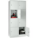 Armoire à casiers pour objets de valeur 400 mm, 2 compartiments, 8 casiers, serrure à cylindre de sécurité, sur socle, gris clair