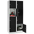 Armoire à casiers pour objets de valeur 400 mm, 2 compartiments, 8 casiers, serrure à cylindre de sécurité, sur socle, noir ébène
