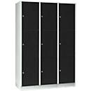 Armoire à casiers pour objets de valeur 400 mm, 3 compartiments, 9 casiers, serrure à cylindre de sécurité, sur socle, noir ébène