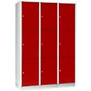 Armoire à casiers pour objets de valeur 400 mm, 3 compartiments, 9 casiers, serrure à cylindre de sécurité, sur socle, rouge feu