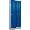 Armoire à casiers Resisto de C+P, 2 compartiments, 10 casiers, L 772 x P 540 x H 1950 mm, alu blanc/bleu gentiane