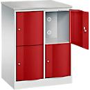 Armoire à casiers Resisto de C+P, 2 compartiments, 4 casiers, L 772 x P 540 x H 1077 mm, gris clair/rouge rubis
