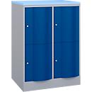Armoire à casiers Resisto de C+P, 2 compartiments, 4 casiers, L 772 x P 640 x H 1077 mm, alu blanc/bleu gentiane