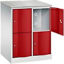 Armoire à casiers Resisto de C+P, 2 compartiments, 4 casiers, L 772 x P 640 x H 1077 mm, gris clair/rouge rubis
