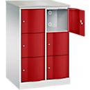 Armoire à casiers Resisto de C+P, 2 compartiments, 6 casiers, L 772 x P 640 x H 1255 mm, gris clair/rouge rubis