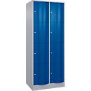 Armoire à casiers Resisto de C+P, 2 compartiments, 8 casiers, L 772 x P 640 x H 1950 mm, alu blanc/bleu gentiane