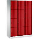 Armoire à casiers Resisto de C+P, 3 compartiments, 12 casiers, L 1148 x P 540 x H 1950 mm, gris clair/bleu clair