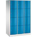 Armoire à casiers Resisto de C+P, 3 compartiments, 12 casiers, L 1148 x P 640 x H 1950 mm, gris clair/vert clown
