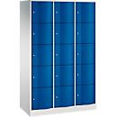 Armoire à casiers Resisto de C+P, 3 compartiments, 15 casiers, L 1148 x P 540 x H 1950 mm, gris clair/bleu gentiane