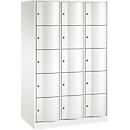 Armoire à casiers Resisto de C+P, 3 compartiments, 15 casiers, L 1148 x P 640 x H 1950 mm, blanc trafic
