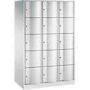 Armoire à casiers Resisto de C+P, 3 compartiments, 15 casiers, L 1148 x P 640 x H 1950 mm, gris clair/vert clown