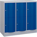 Armoire à casiers Resisto de C+P, 3 compartiments, 6 casiers, L 1148 x P 540 x H 1077 mm, alu blanc/bleu gentiane