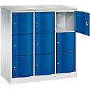 Armoire à casiers Resisto de C+P, 3 compartiments, 9 casiers, L 1148 x P 540 x H 1255 mm, gris clair/bleu clair