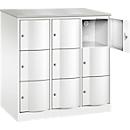 Armoire à casiers Resisto de C+P, 3 compartiments, 9 casiers, L 1148 x P 640 x H 1255 mm, blanc trafic