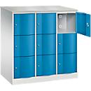 Armoire à casiers Resisto de C+P, 3 compartiments, 9 casiers, L 1148 x P 640 x H 1255 mm, gris clair/bleu clair