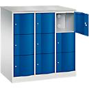 Armoire à casiers Resisto de C+P, 3 compartiments, 9 casiers, L 1148 x P 640 x H 1255 mm, gris clair/bleu gentiane