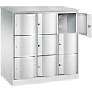 Armoire à casiers Resisto de C+P, 3 compartiments, 9 casiers, L 1148 x P 640 x H 1255 mm, gris clair
