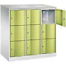 Armoire à casiers Resisto de C+P, 3 compartiments, 9 casiers, L 1148 x P 640 x H 1255 mm, gris clair/vert clown