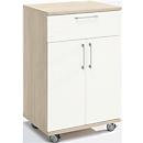 Armoire à catering mobile avec portes battantes, l. 650 x P 500 x H 1000 mm, chêne/blanc