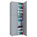 Armoire à double porte, en bois, 5 OH, poignées, étagères réglables en hauteur, L 700 x P 400 x H 1780 mm, gris