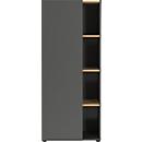 Armoire à étagères Athen, 4 compartiments, 3 tablettes, 1 porte sans poignée, 5 patins, L 610 x P 340 x H 1450 mm, bois, graphite/chêne Navarra