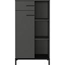 Armoire à étagères Monaco, 3 compartiments, 2 tablettes, 1 tiroir, 1 porte avec poignées, L 640 x P 340 x H 1200 mm, bois/métal, graphite/noir