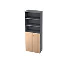 Armoire à étagères TOPAS LINE, 3 HC Étagère/3 HC Portes, graphite/chêne