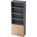 Armoire à étagères TOPAS LINE, 4 HC Étagère/2 HC Portes, graphite/chêne