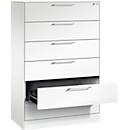 Armoire à fiches, 3 voies DIN A5 horizontal, 6 tiroirs avec extension totale &amp; poignées en forme d'étrier, fermeture centrale, L 800 x P 435 x H 1298 mm, blanc/blanc