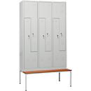 Armoire à linge, 6 compartiments, avec banquette, 6 compartiments, avec portes en Z, serrure à cylindre, gris clair