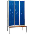 Armoire à linge, 6 compartiments, avec banquette, 6 compartiments, avec portes en Z, verrou tournant, gris clair/bleu clair