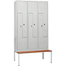Armoire à linge, 6 compartiments, avec banquette, 6 compartiments, avec portes en Z, verrou tournant, gris clair