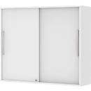 Armoire à monter à porte coulissante BARI, 4 tablettes, serrure, avec cloison médiane, l. 1200 x P 430 x H 1057 mm, blanc