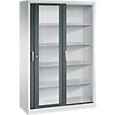 Armoire à outils à portes coulissantes Acurado de C + P, avec fenêtre de visualisation, L 1 200 x P 500 x H 1 950 mm, aluminium blanc/gris anthracite