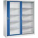 Armoire à outils à portes coulissantes Acurado de C + P, avec fenêtre de visualisation, L 1 600 x P 500 x H 1 950 mm, aluminium blanc/bleu gentiane