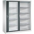 Armoire à outils à portes coulissantes Acurado de C + P, avec fenêtre de visualisation, L 1 600 x P 600 x H 1 950 mm, aluminium blanc/gris anthracite