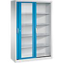 Armoire à outils à portes coulissantes Acurado de C + P, avec fenêtre de visualisation, L 1200 x P 500 x H 1950 mm, gris clair/bleu clair
