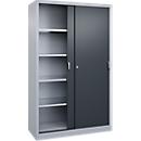 Armoire à outils à portes coulissantes Acurado de C + P, L 1 200 x P 500 x H 1 950 mm, charge admissible par tablette : 110 kg, acier, aluminium blanc/gris anthracite